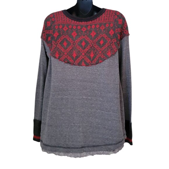 We The Free CABIN IN THE WOODS Thermal Nordic Lace Knit Boho Shirt Top Women's M - Picture 2 of 8